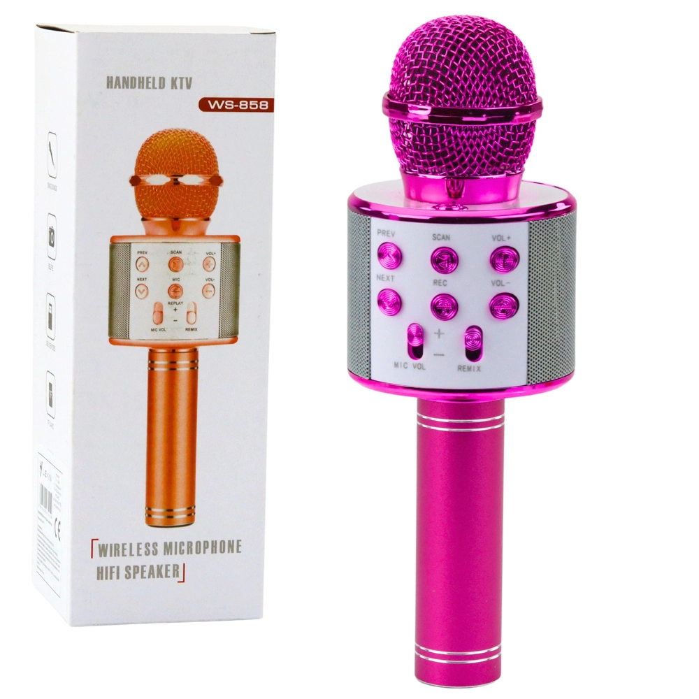 Bezdrátový karaoke mikrofon s Bluetooth a vestavěným reproduktorem – růžový