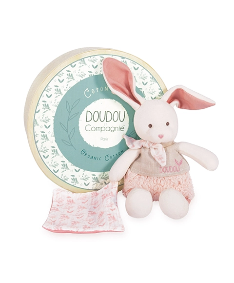 Doudou et Compagnie Paris Doudou Ecru králiček s růžovou dečkou z BIO bavlny 22 cm