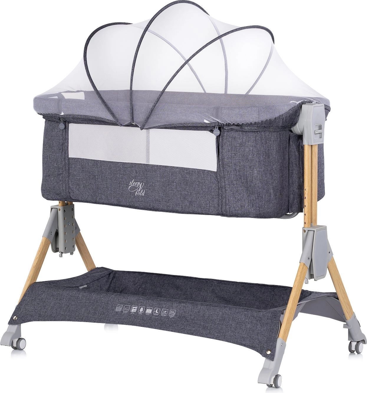 Chipolino sleepnfold 2v1 přístavná postýlka charcoal