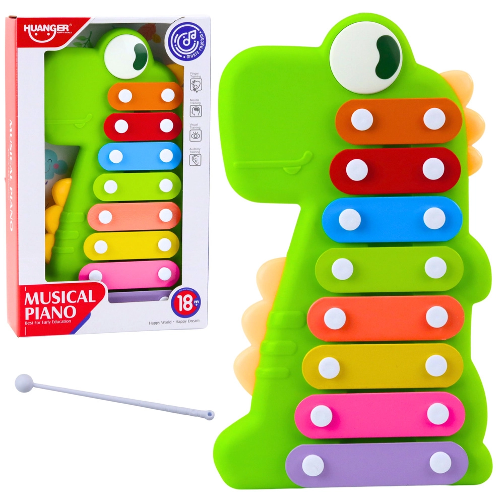 Cymbálky pro děti – dinosaurus, zelené, 8 tónů