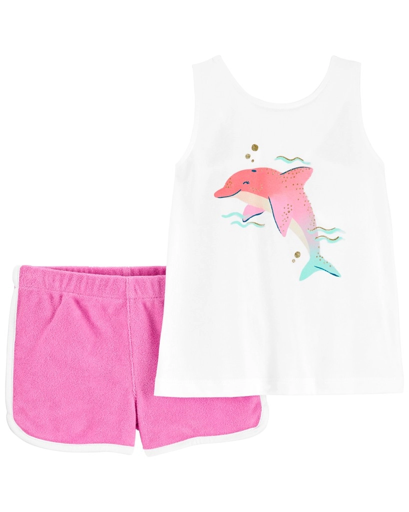 Carter's dvoudílný set tílko a kraťasy Pink dolphin pro holčičku (9 m)