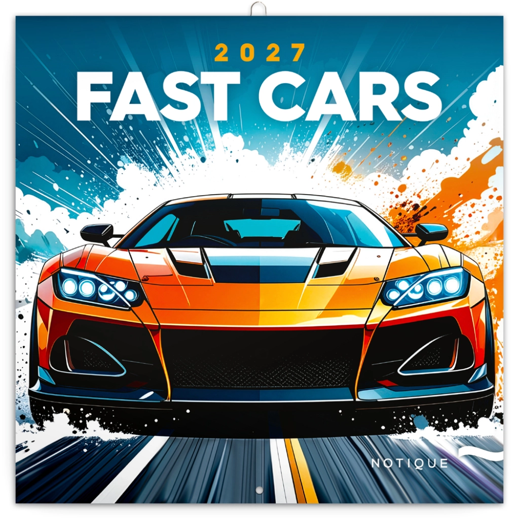 Notique nástěnný poznámkový kalendář Fast cars 2027 30 × 30 cm