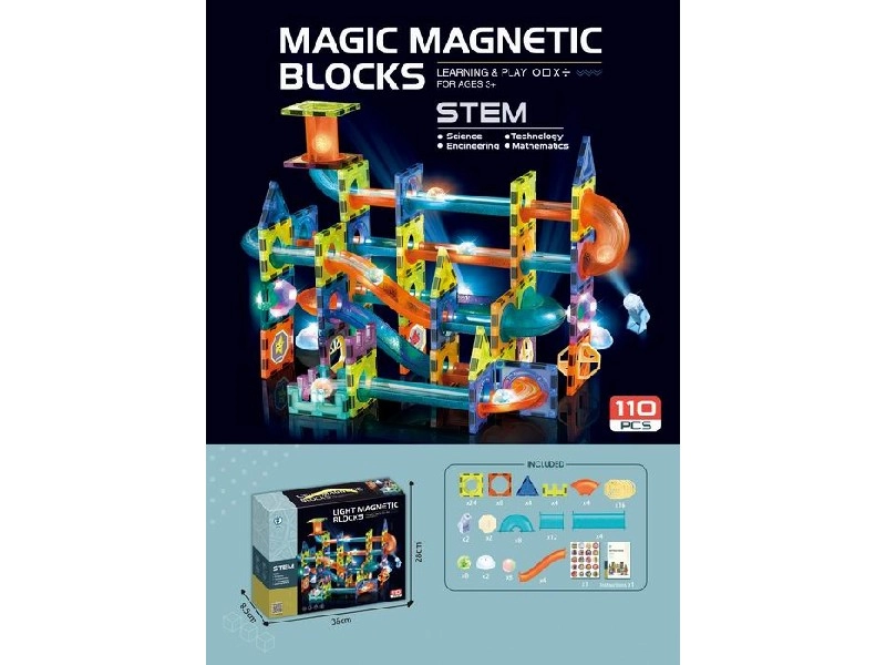 Magnetické 3D stavebnice se světlem, 110 dílů