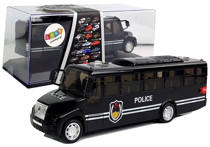 Lean Toys Černý dvoupatrový policejní autobus se zvukem