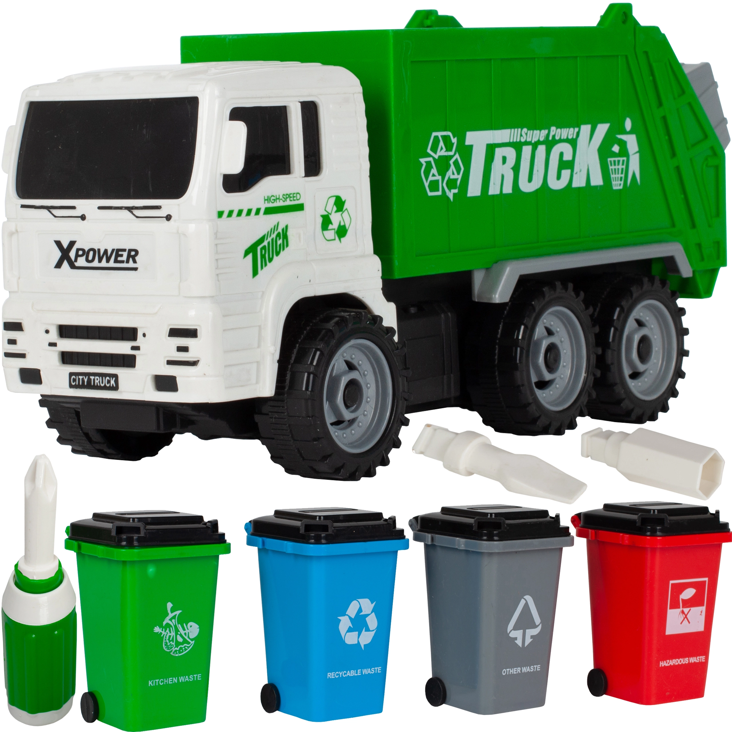 Popelářské auto s třídicími kontejnery