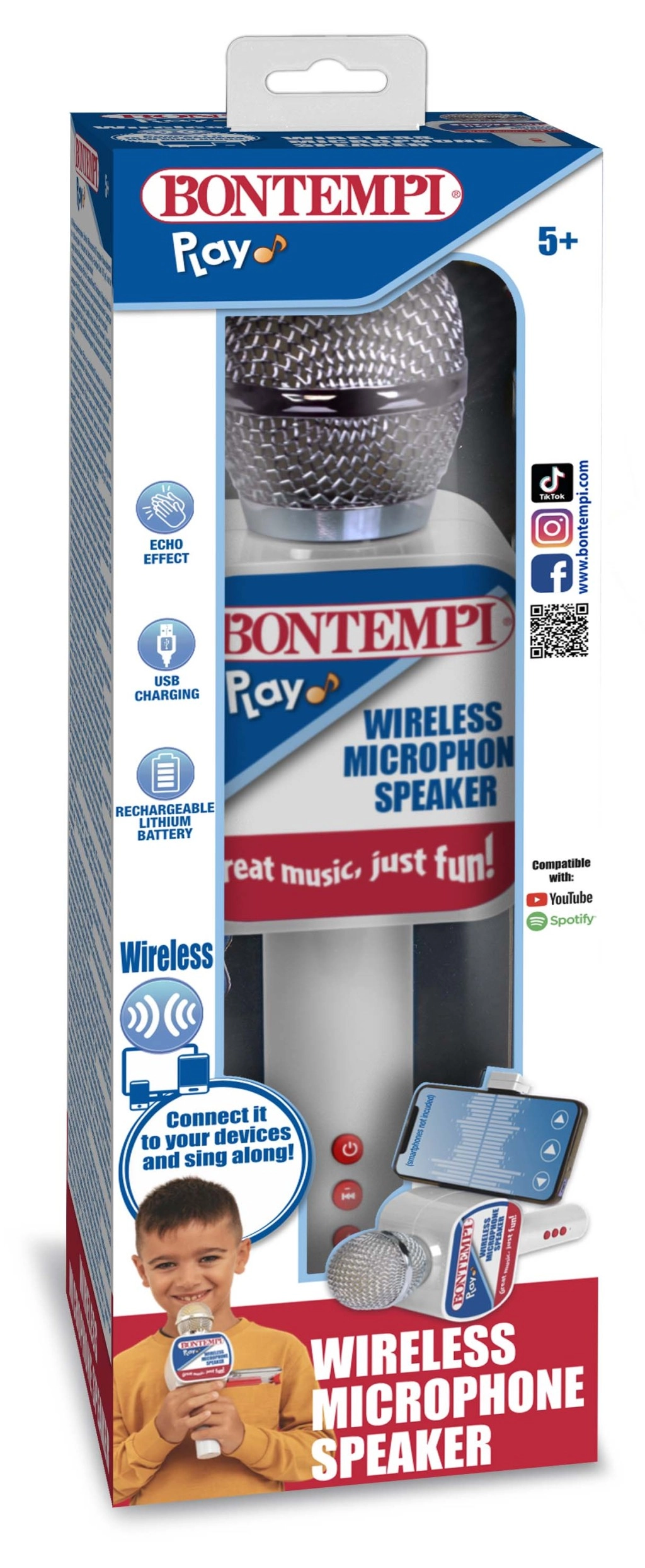 Bezdrátový karaoke mikrofon s reproduktorem a držákem telefonu