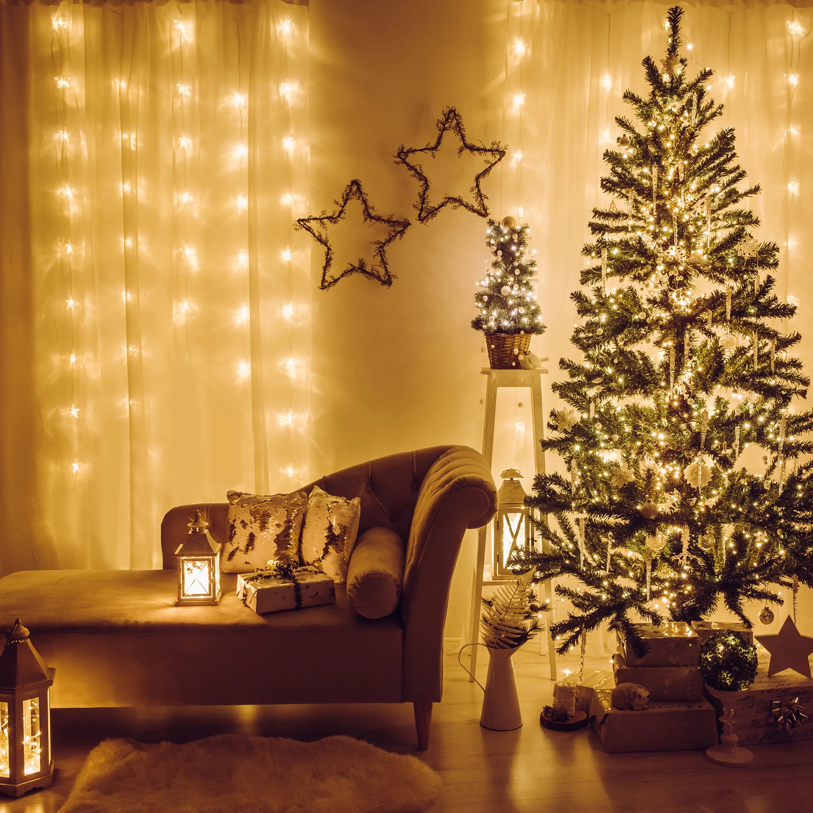 LED světelný závěs 200 LED teplá bílá 4,2 m