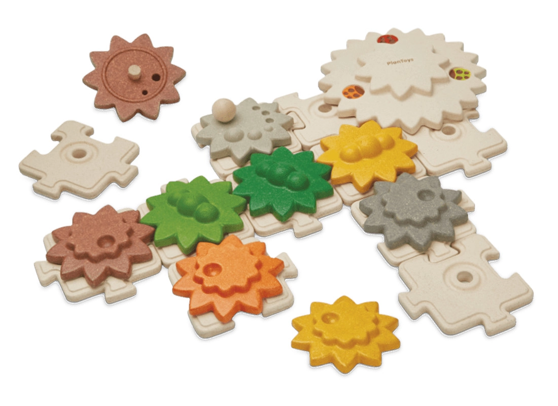 PlanToys dřevěná sada ozubených kol a puzzle