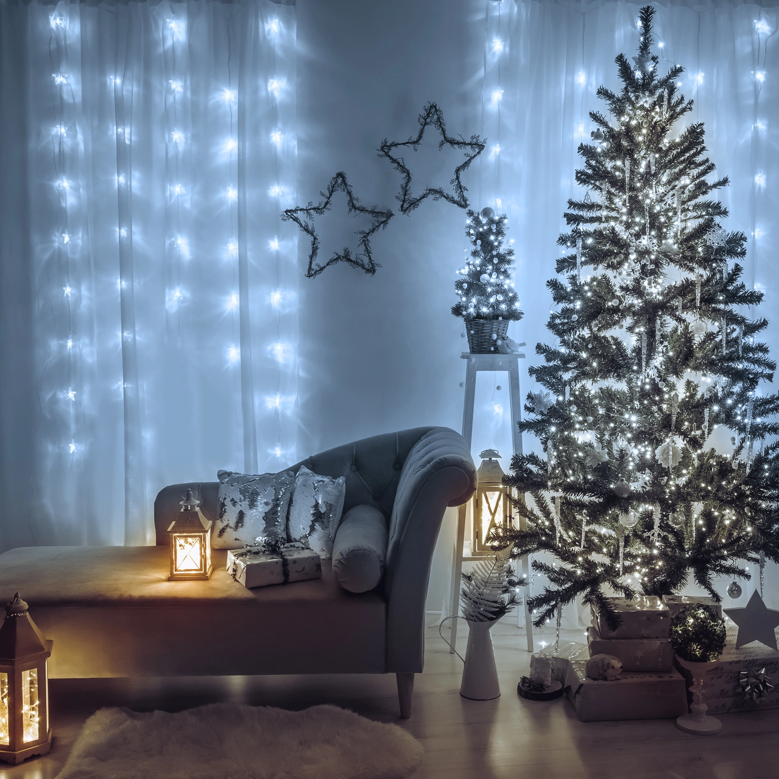 LED světelný závěs 200 LED studeně bílý, 4,2 m