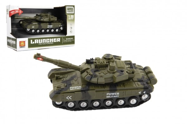 Teddies Tank plast 20cm na setrvačník na baterie se světlem se zvukem v krabici 24x16x11cm