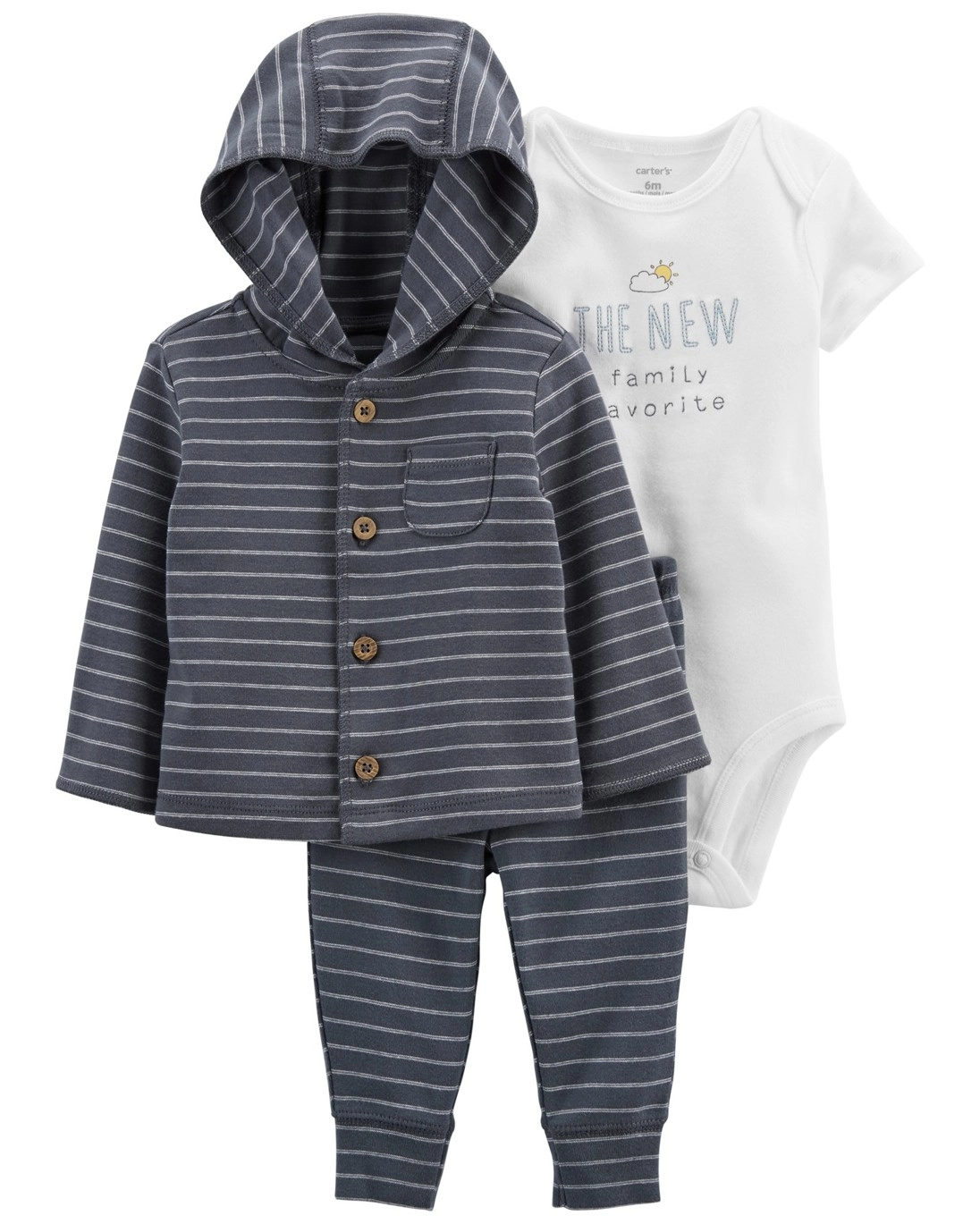 Levně Carter's Set 3dílný mikina teplákbody kr. rukáv Grey Stripes chlapec LBB