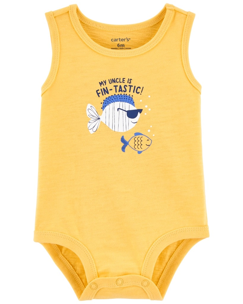 Carter's kojenecké body bez rukávů Yellow Fish