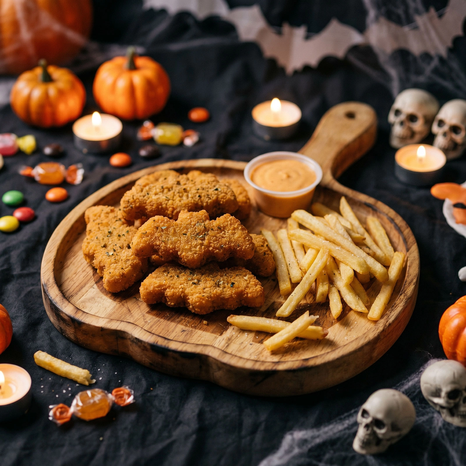 Halloweenský dřevěný servírovací tác ve tvaru dýně