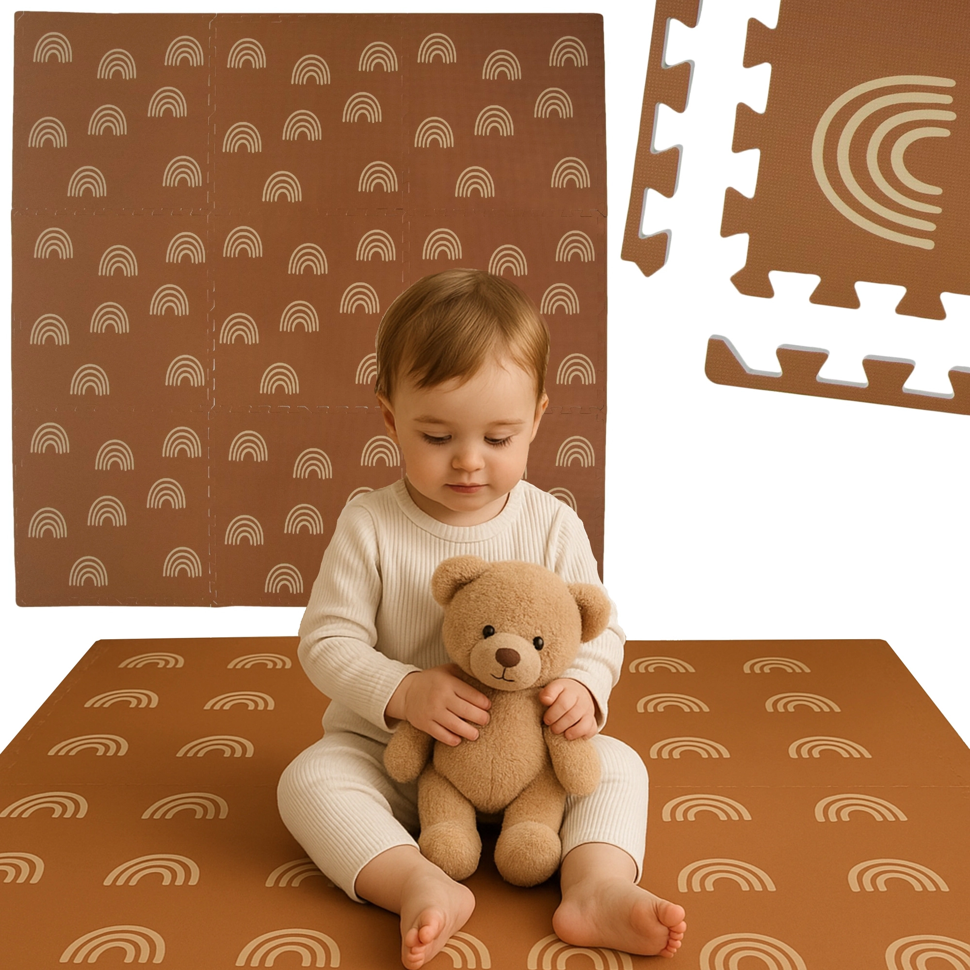 Pěnová podložka HUMBI 180 × 180 cm – hnědé duhy, 9 dílů, voděodolná a bezpečná