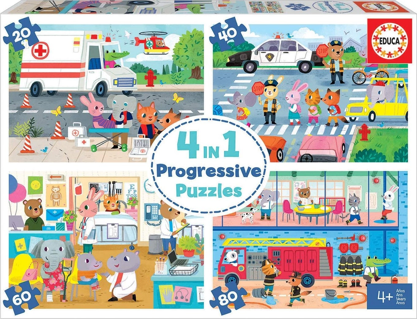 EDUCA Puzzle Hrdinové v akci 4v1 (20,40,60,80 dílků)