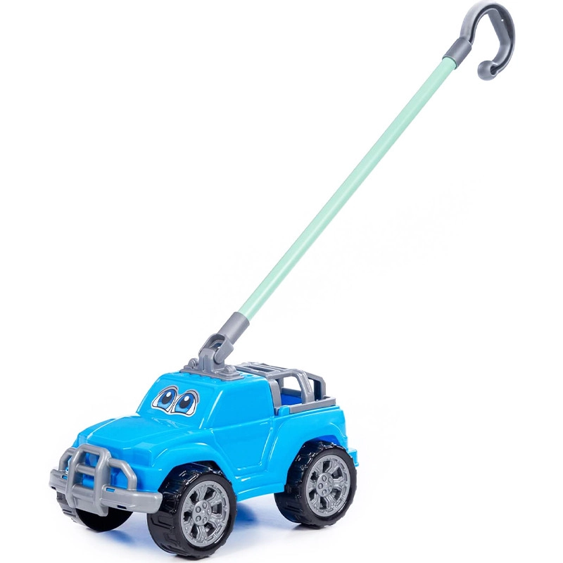 Tahací modré autíčko s rukojetí pro děti