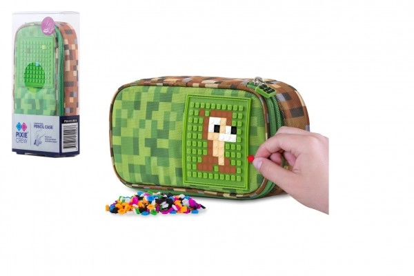 Pixie crew patrový oválný penál se silikonovým pixelovým panelem zeleno-hnědý