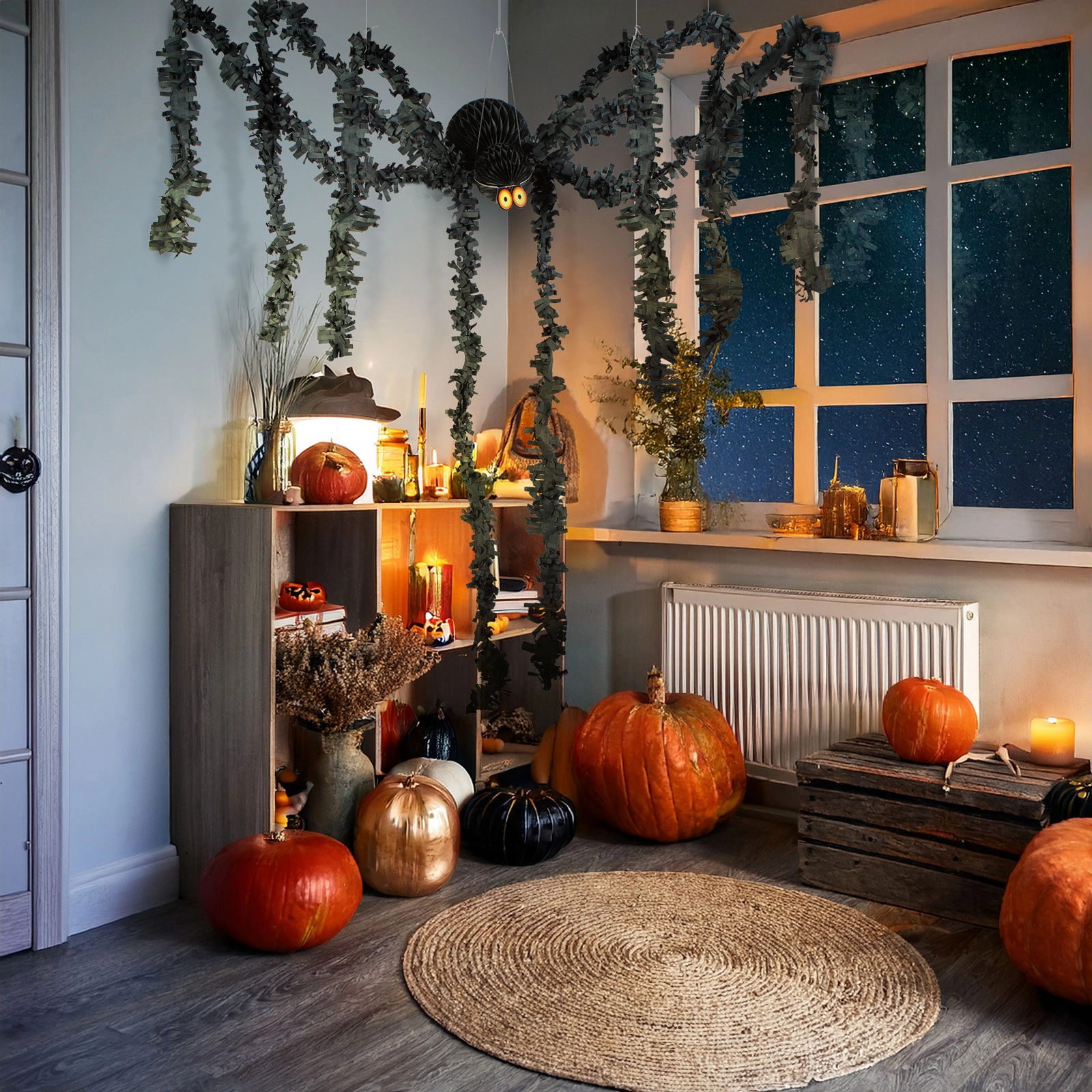 Halloween dekorace černý papírový pavouk