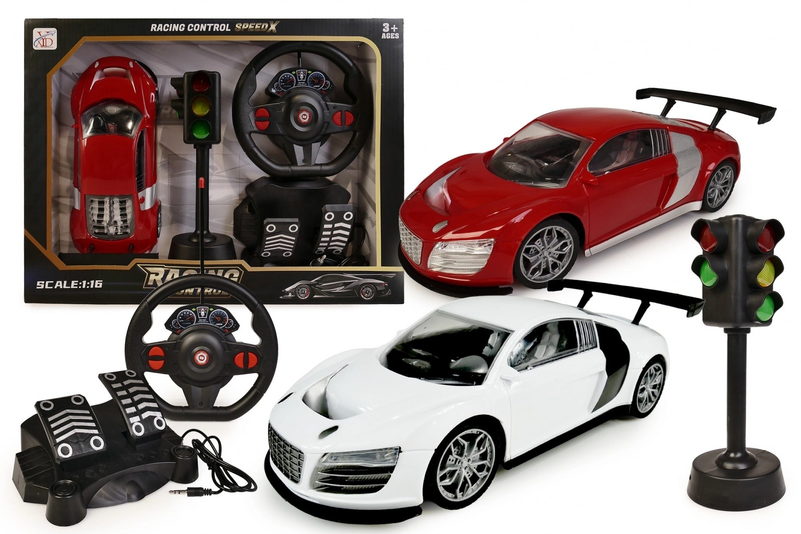 RC auto s volantem a světelnou signalizací