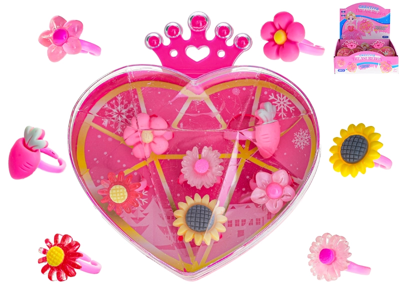 Dětská sada prstýnků v srdíčkové krabičce – 6 ks