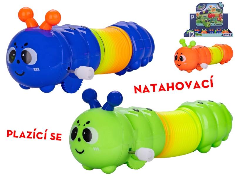 Levně Housenka baby plazící se natahovací zvířátko 13,5-na klíček 3 40cm barvy