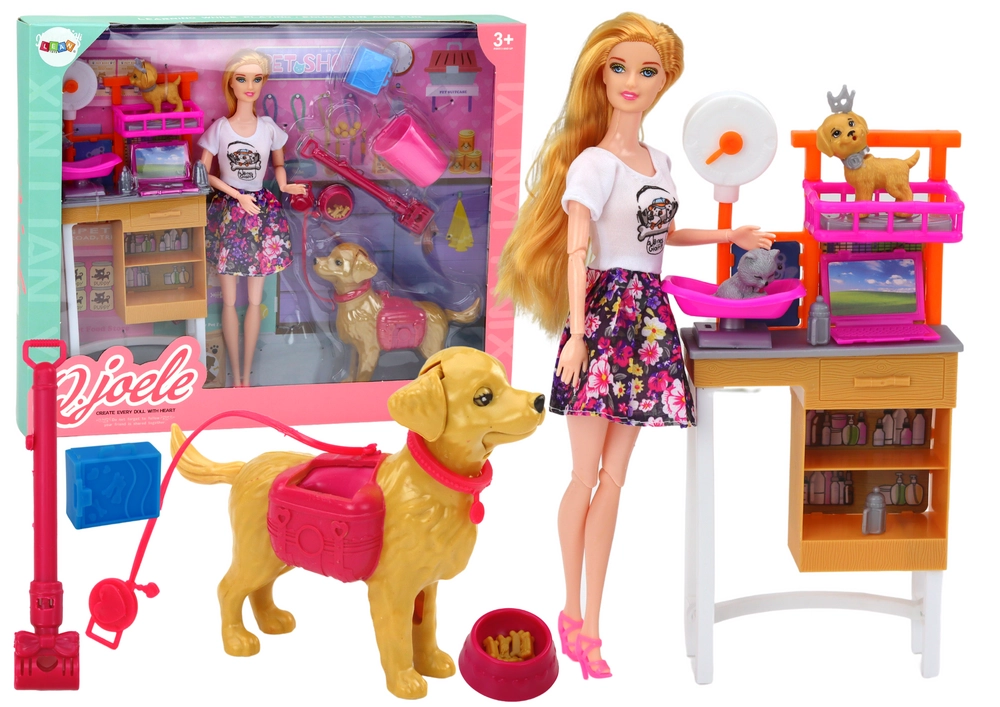 LEANToys Panenka se psy a kočkou s veterinárními doplňky