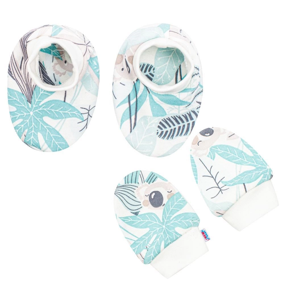 Bavlněný set pro miminko – capáčky a rukavičky NEW BABY Lovely zelený