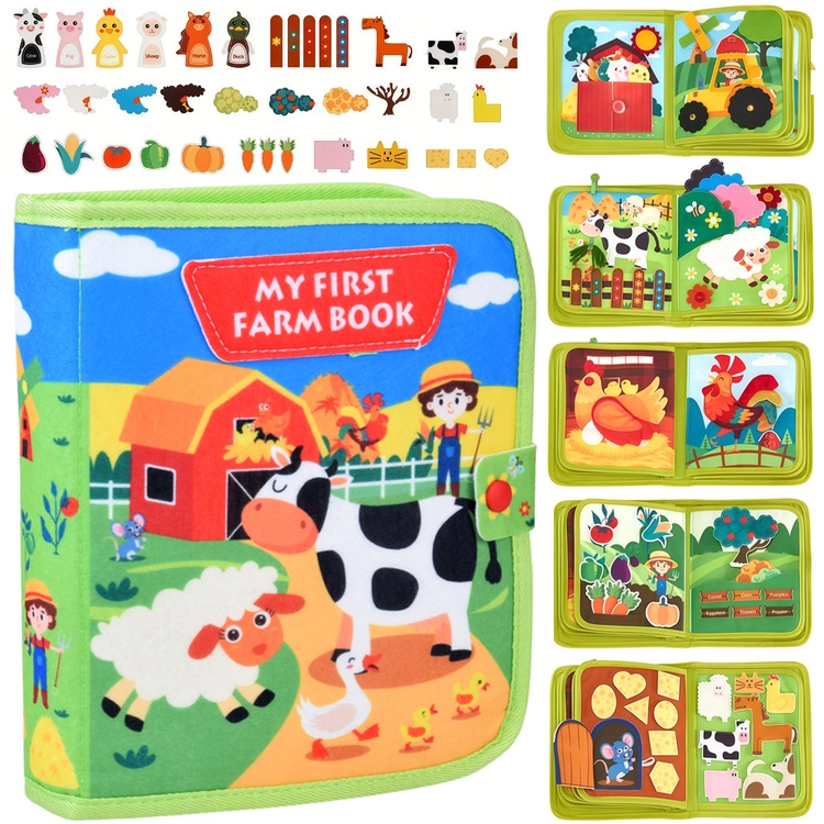 Filcová smyslová quiet book farma s prvky na suchý zip