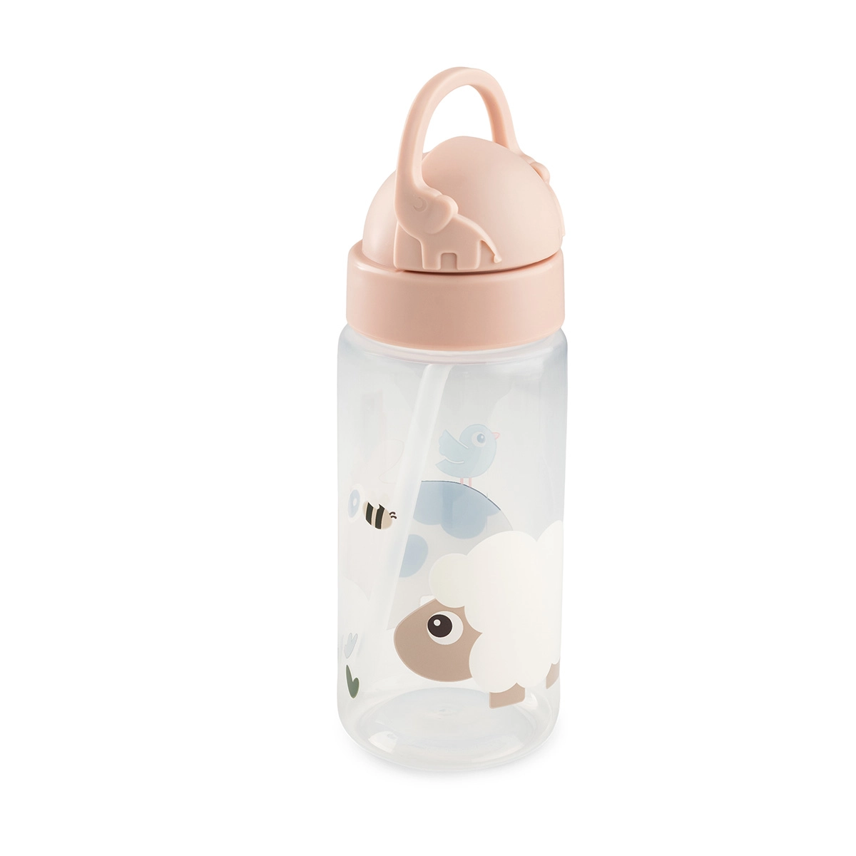 Done by Deer láhev s brčkem Tiny farm růžová 350 ml