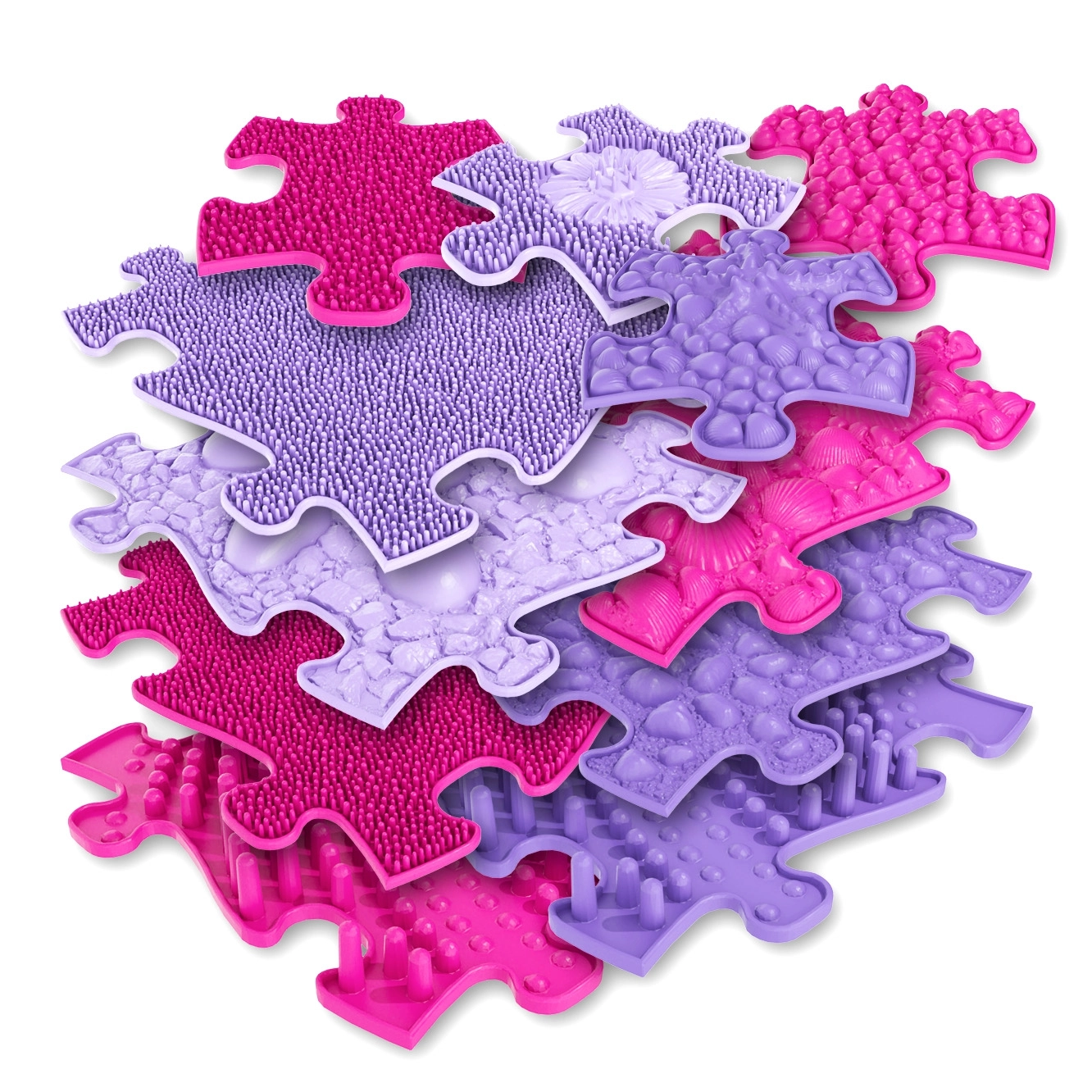 woopie senzomotorická ortopedická podložka puzzle 11 ks – růžová/fialová