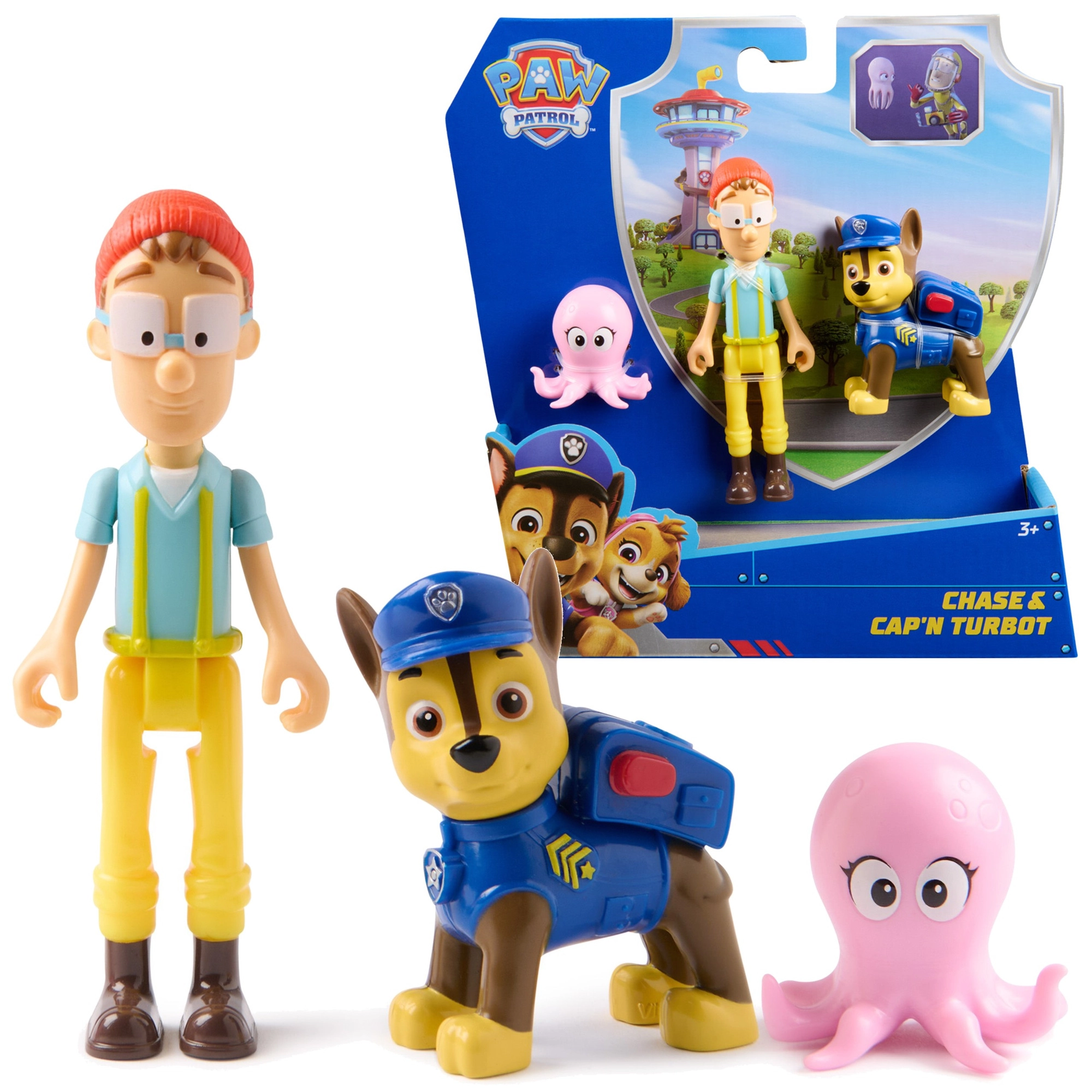 Paw Patrol figurky Chase, kapitán Turbot a chobotnička – sada Adventure Bay