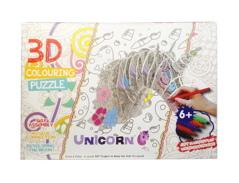 3D puzzle jednorožce k vybarvení