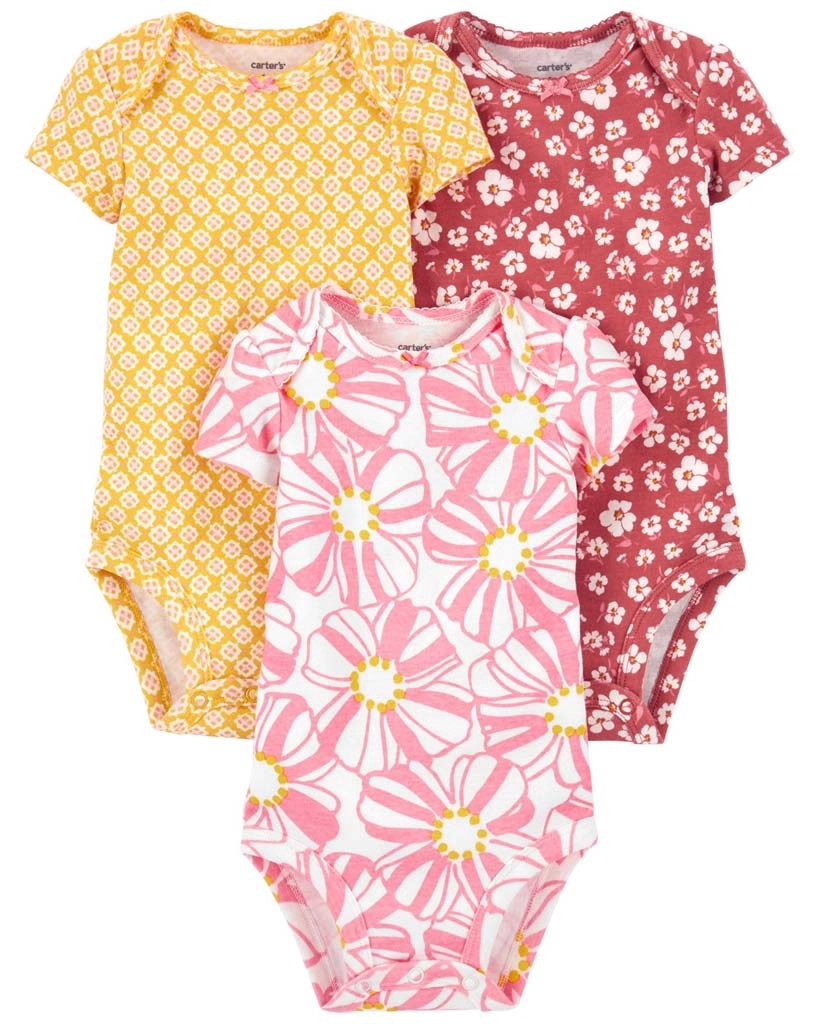 Carter's dívčí body s krátkým rukávem pink/yellow, 3 ks