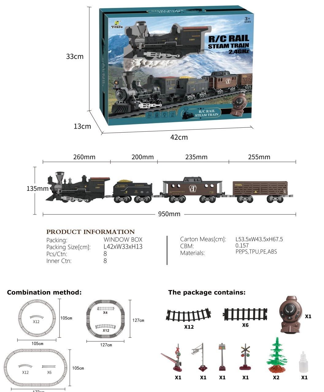 Retro transportní vláček se světly, zvuky a kouřem 172 cm