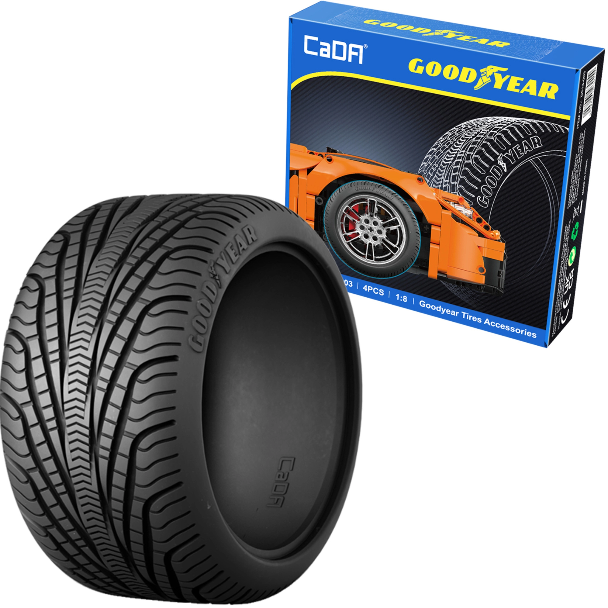 CaDA licencované pneumatiky GOODYEAR 1:8 pro RC a statické modely, sada 4 ks