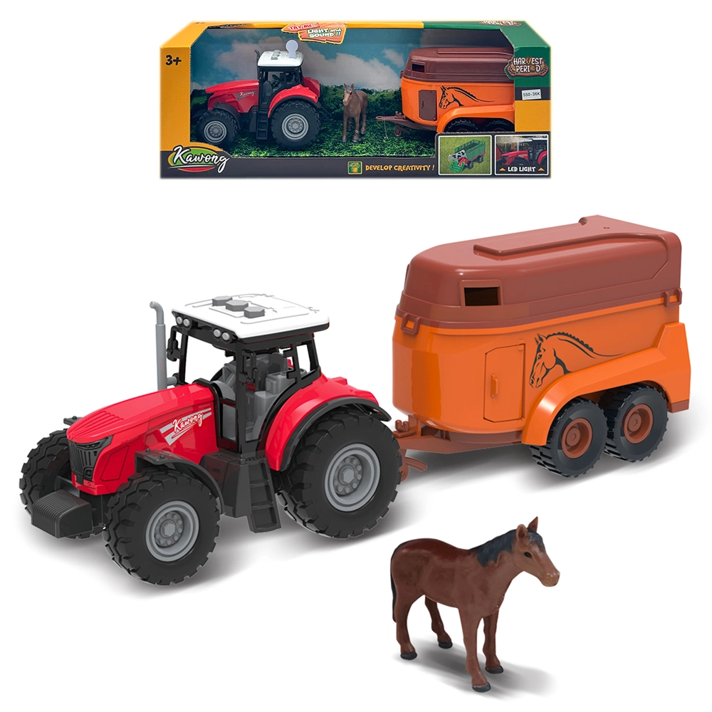 Levně FARM SERVICE Traktor s přívěsem na koně s koněm se zvuky a světly