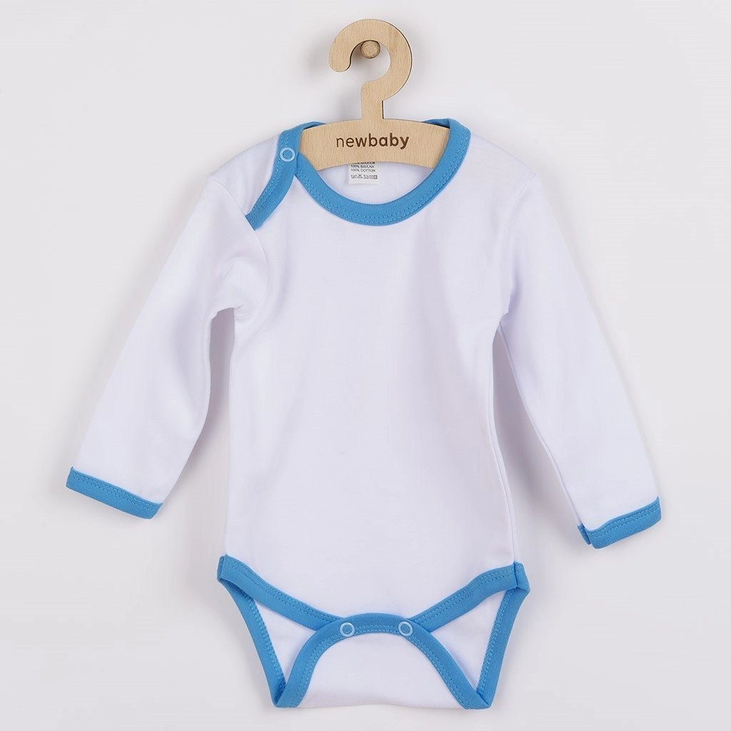 Kojenecké body s dlouhým rukávem s modro‑tyrkysovým lemem NEW BABY