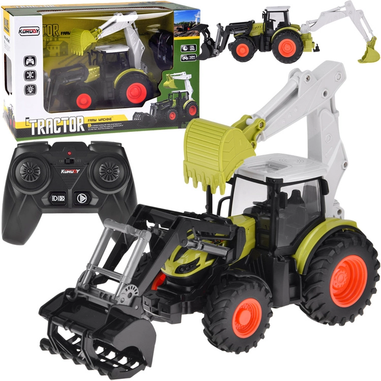 Dálkově ovládaný traktor s bagrem a nakladačem