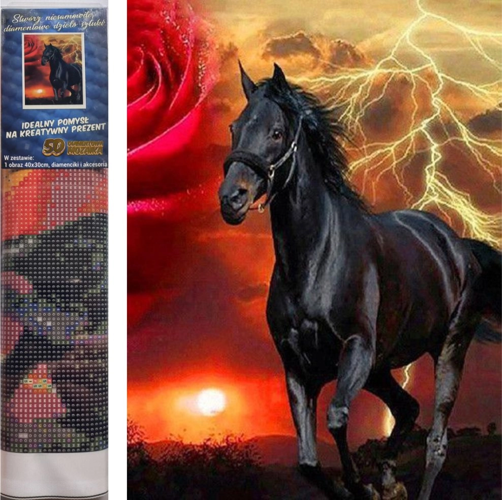 Norimpex diamantové malování – černý hřebec 30 × 40 cm