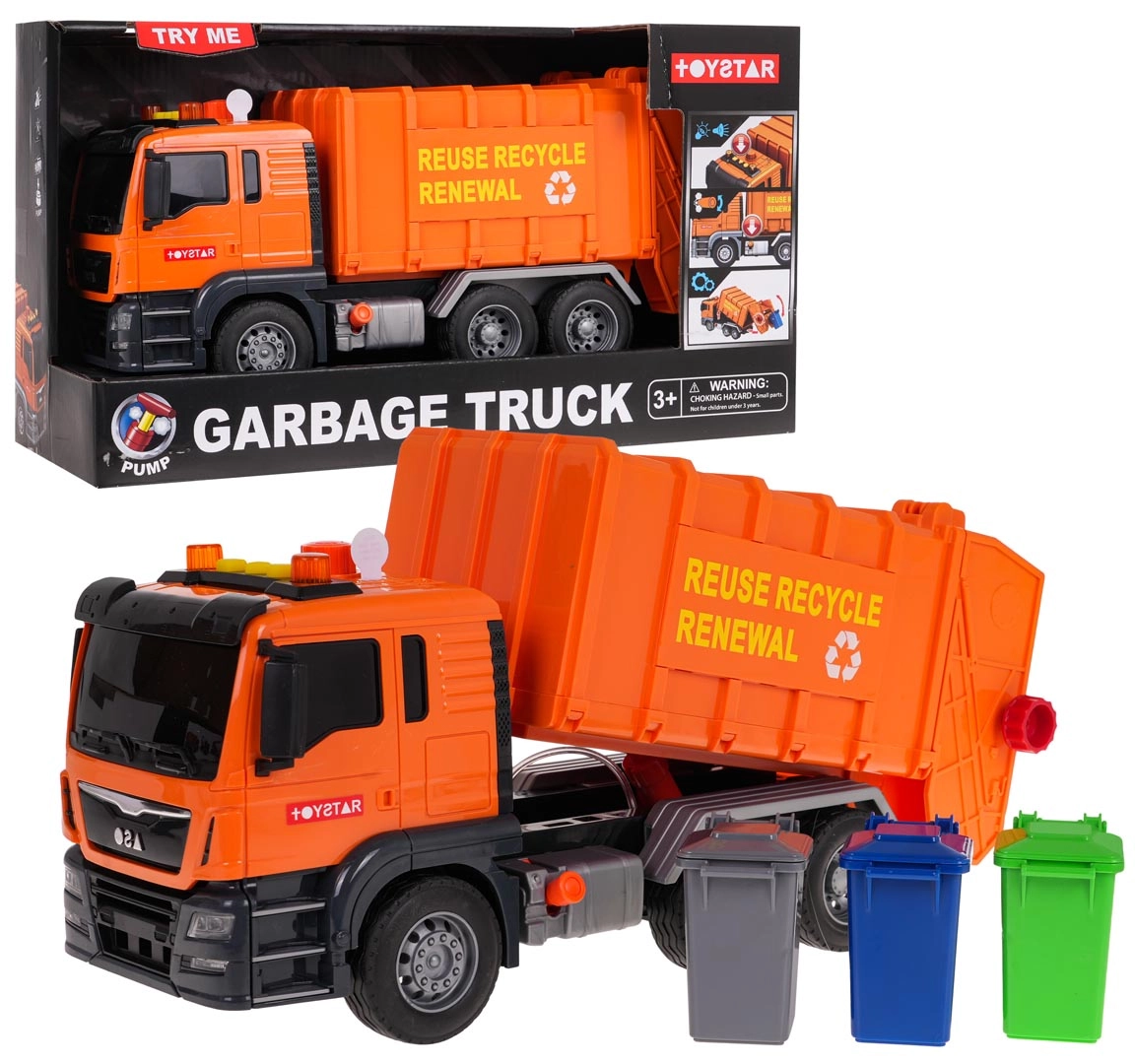 Oranžový popelářský vůz se zvukovou funkcí + příslušenství
