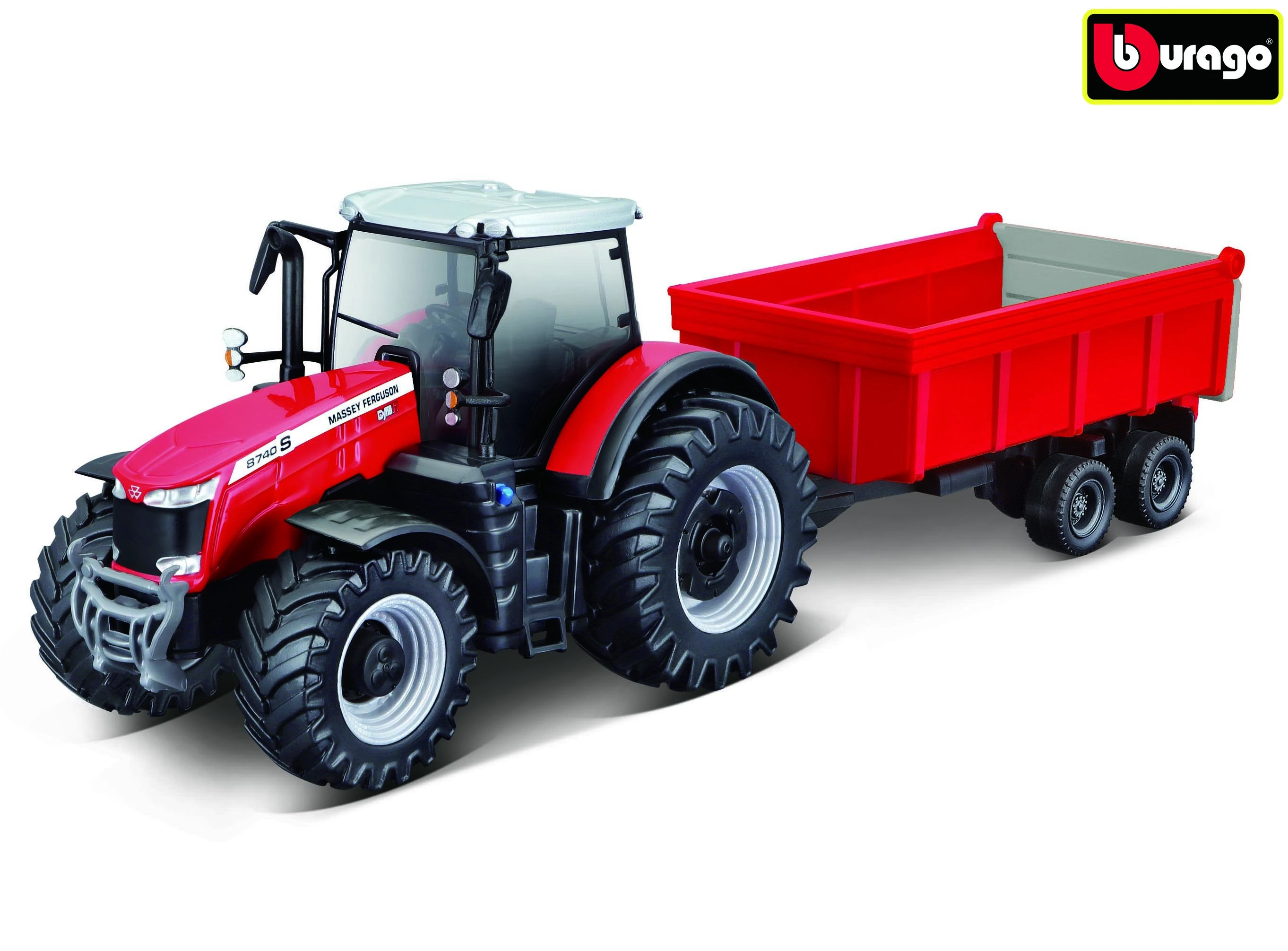 Bburago Farm Traktor Massey FERGUSSON 8740S s vlečkou 1:50