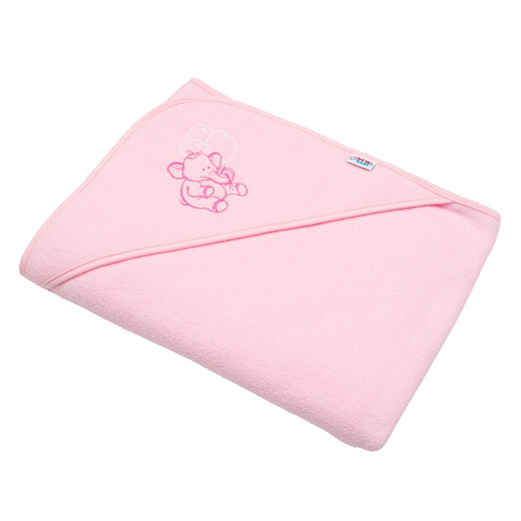 Dětská froté osuška s kapucí NEW BABY 100 × 100 cm růžová sloník