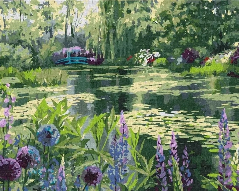 Malování podle čísel Jezírko v lese s liliemi 40 × 50 cm
