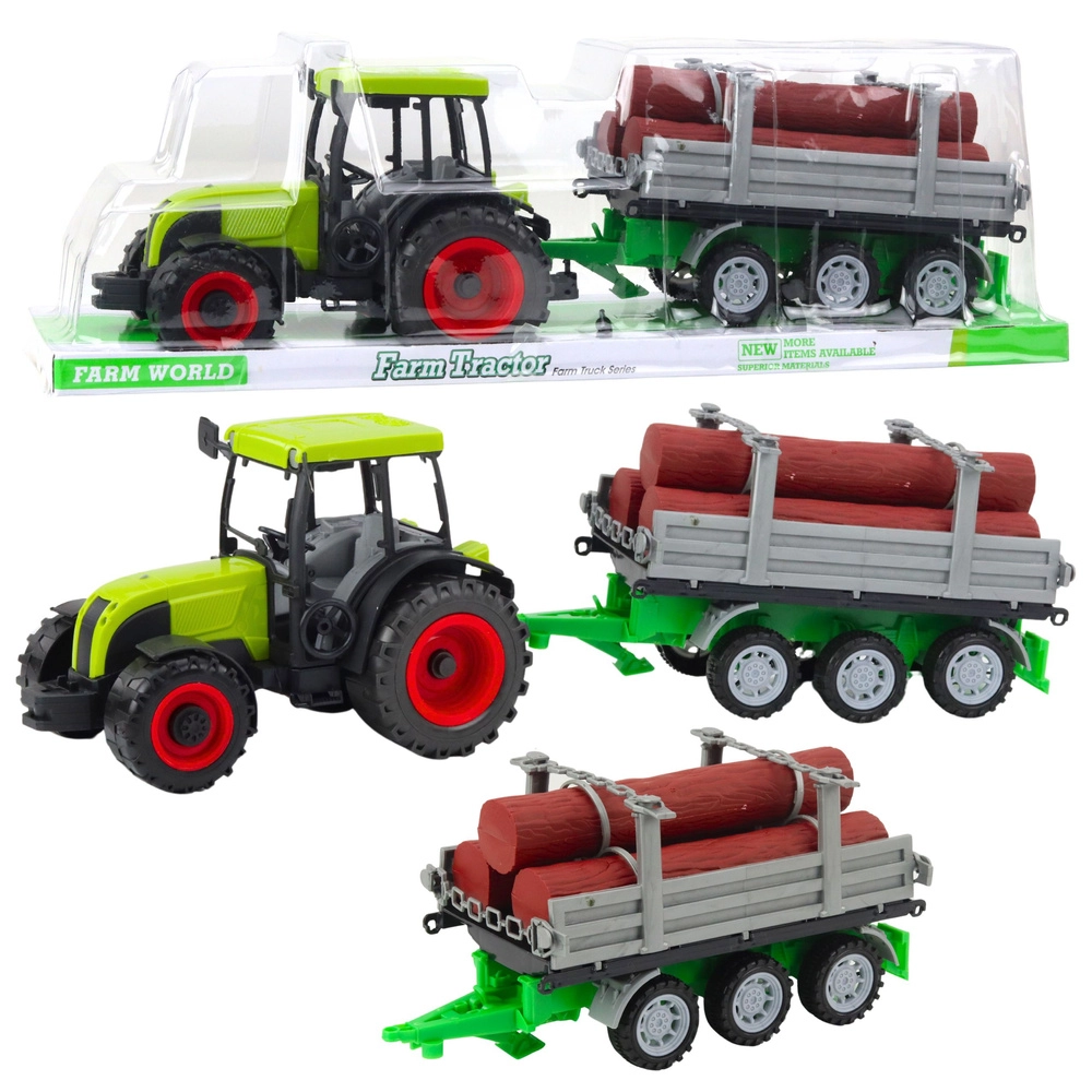 zelený traktor s přívěsem na klády 47 cm