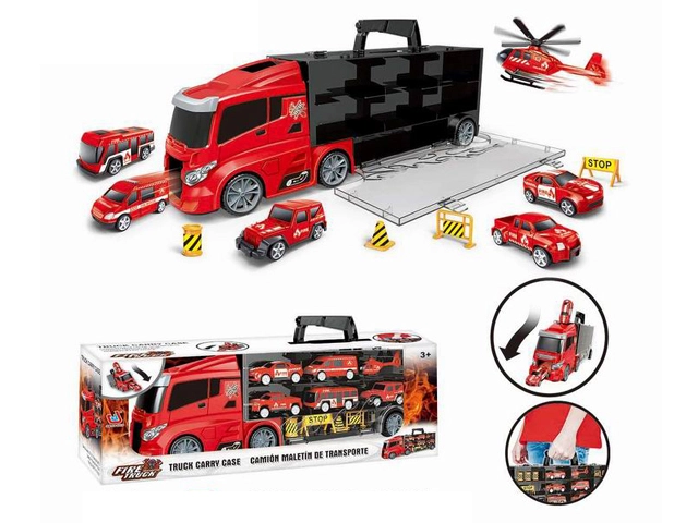 Přepravní kamion s hasiči a doplňky