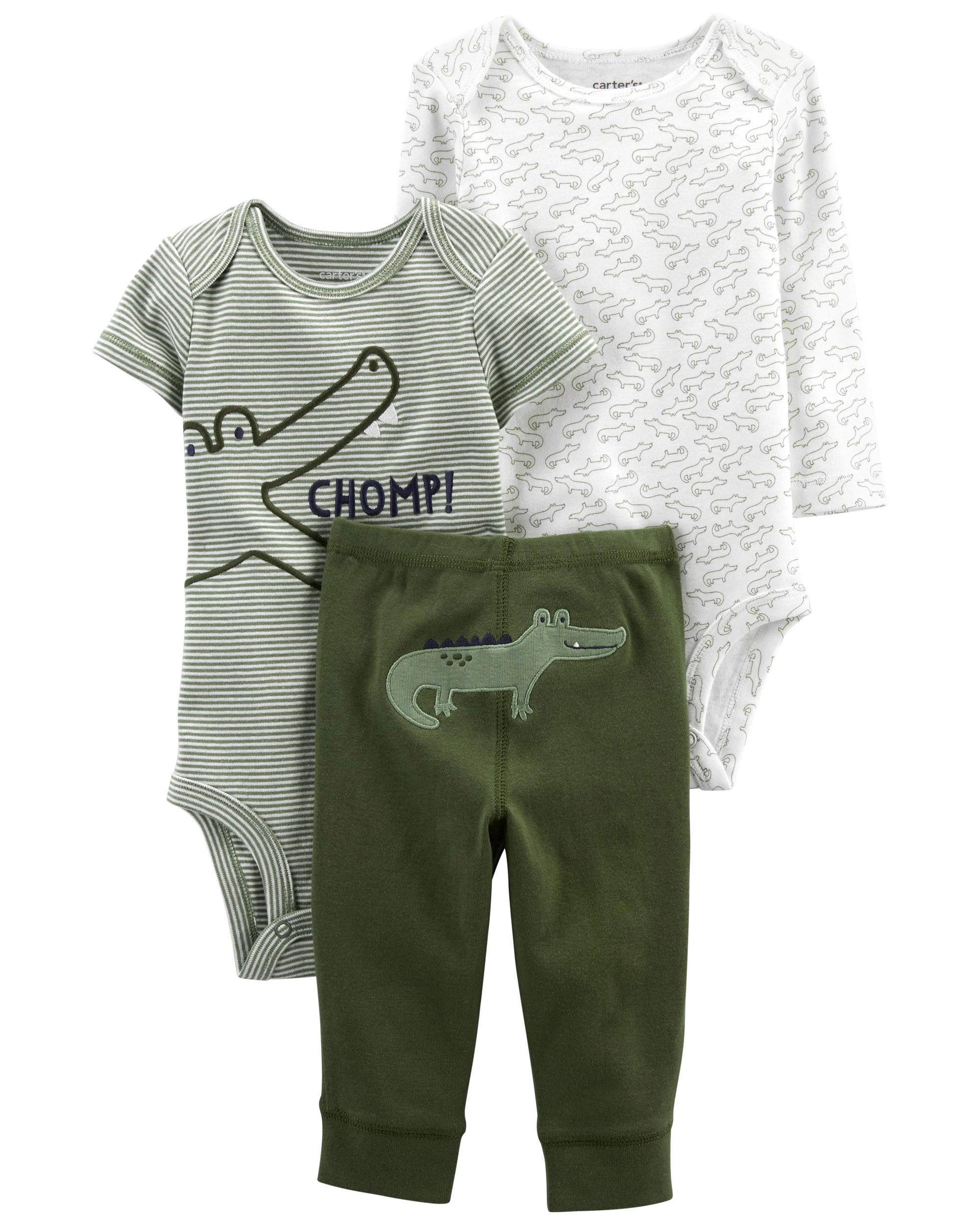 Levně Carter's Set 3dílný body kr. rukáv body dl. rukáv tepláky Green Croc chlapec LBB