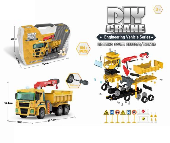 Auto na montáž jeřáb – stavebnice 104 dílů se světlem a zvukem