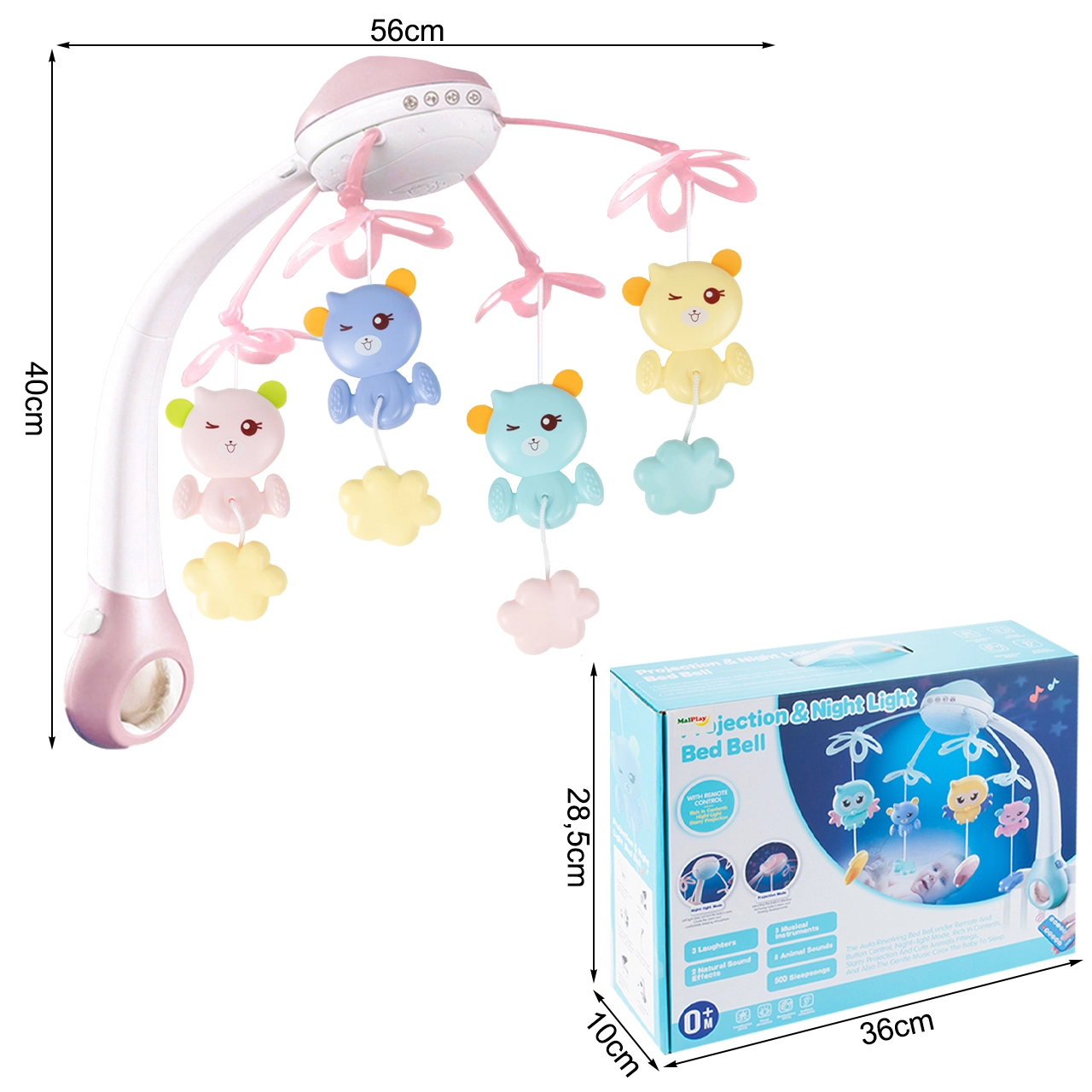 Kolotoč nad postýlku s projektorem a dálkovým ovládáním, 500 melodií