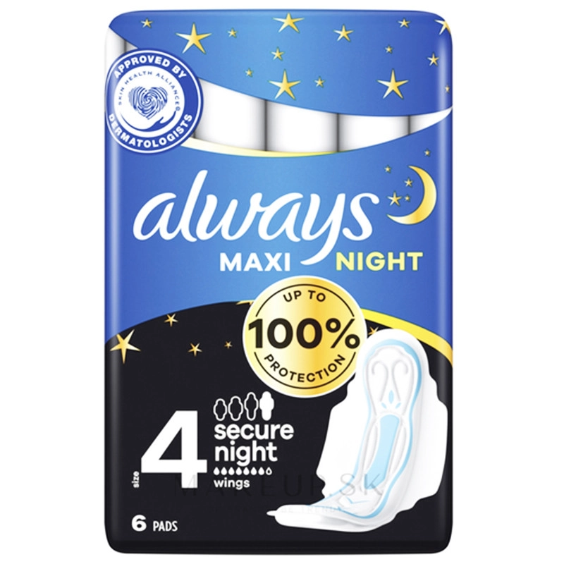 ALWAYS Maxi Secure Night Hygienické vložky s křidélky 6 ks