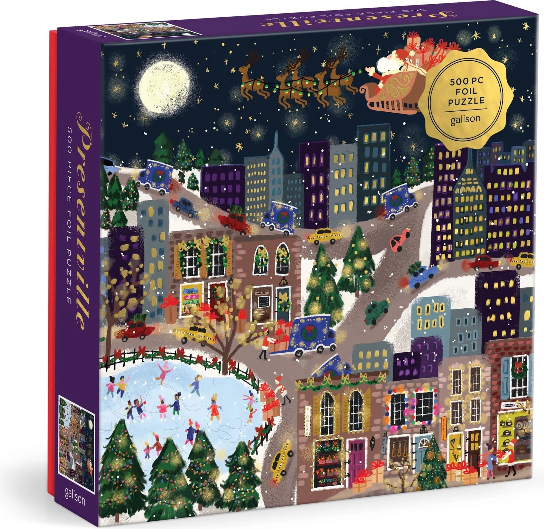 Metalické čtvercové puzzle Dárkové městečko 500 dílků GALISON